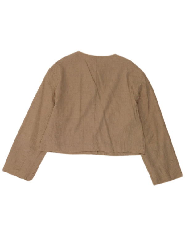 Zara Dame Crop 4 Button Blazer Jacket UK 14 Medium Beige Polyester