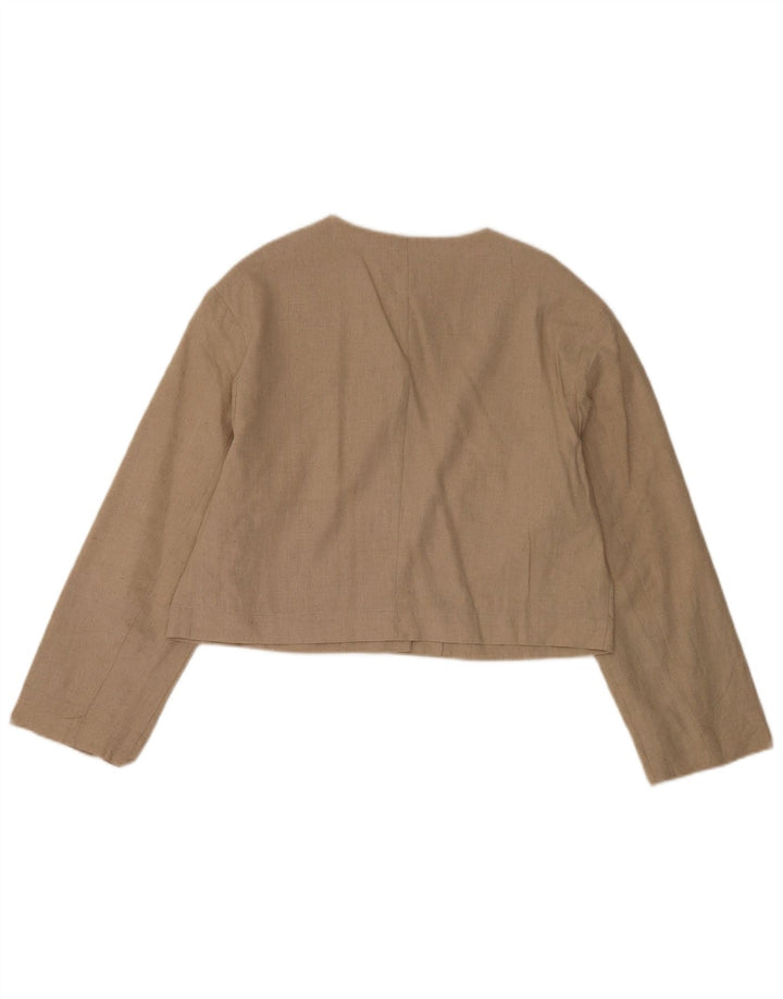 Zara Dame Crop 4 Button Blazer Jacket UK 14 Medium Beige Polyester
