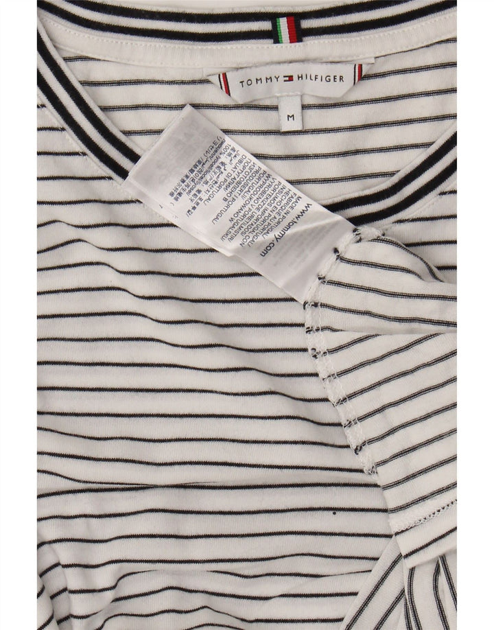 TOMMY HILFIGER T-shirt top til kvinder UK 14 Medium hvid stribet Lyocell