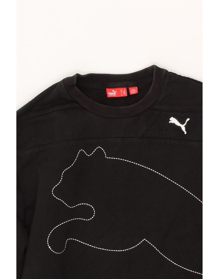 PUMA Womens Graphic Sweatshirt Jumper UK 12 Medium Black Cotton Vintage Puma and Second-Hand Puma from Messina Hembry 