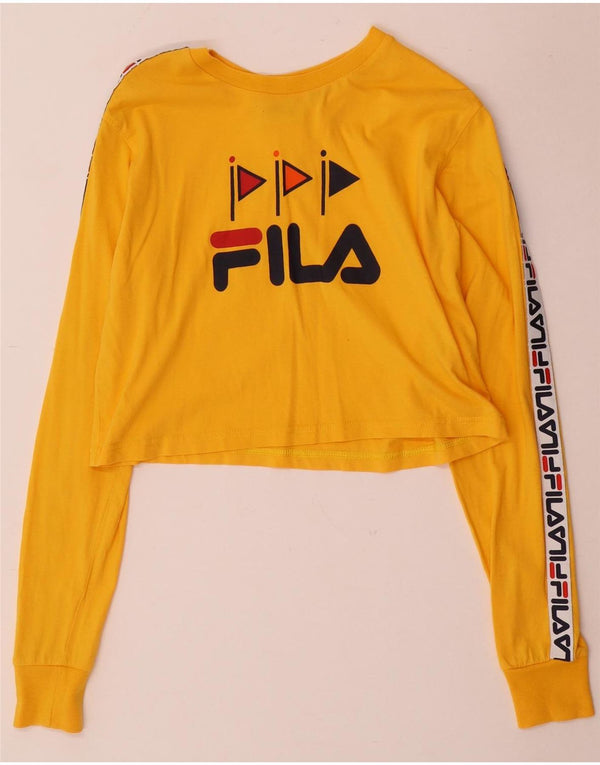Fila Womens Crop Oversized grafisk top langærmet UK 6 XS gul bomuld