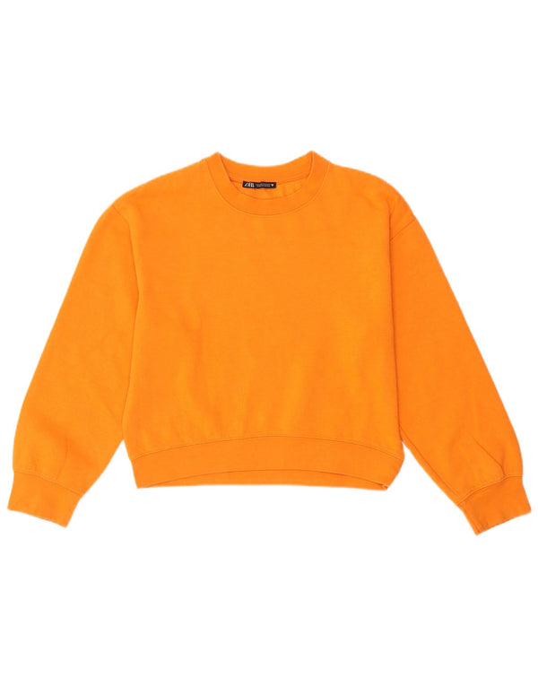 Zara Womens Crop Sweatshirt Jumper UK 14 Medium Orange Polyester