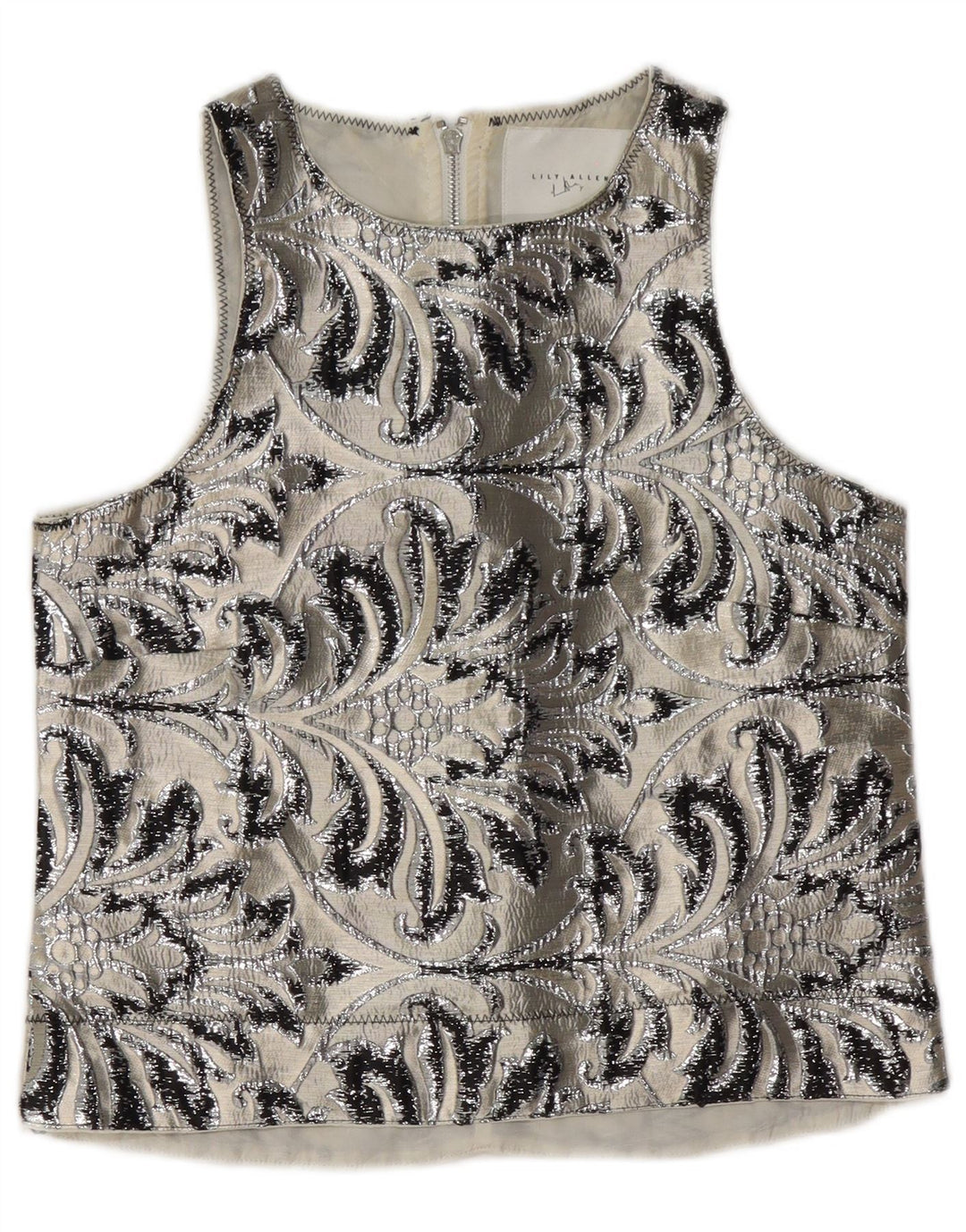 Vintage Dame ærmeløs bluse Top UK 10 Small Grå Paisley Polyester