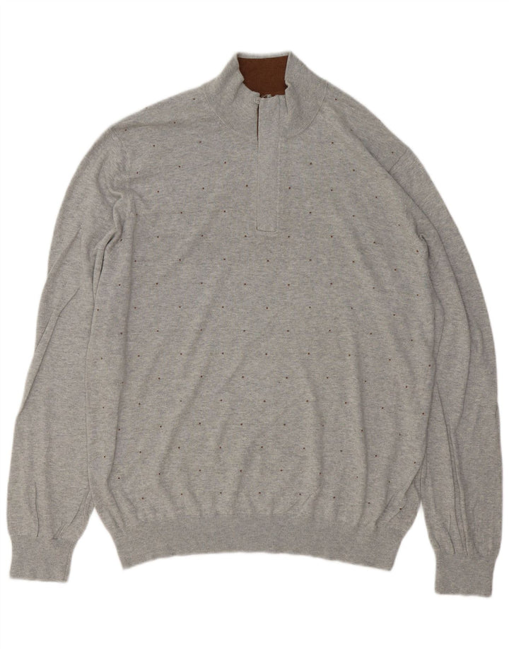 Massimo Dutti Herre Zip Neck Jumper Sweater 2XL Grå plettet bomuld