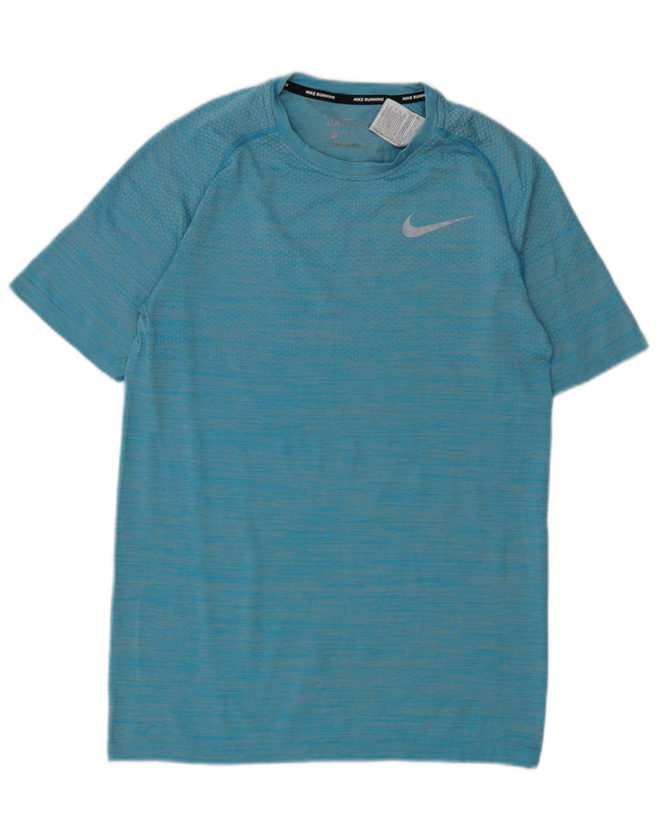 Nike Herre Dri Fit T-Shirt Top Lille Blå Nålestribet Nylon