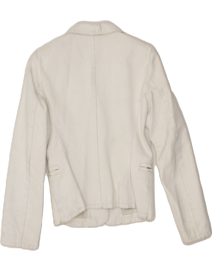 VINTAGE Womens 3 Button Leather Blazer Jacket UK 8 Small White Leather Vintage Vintage and Second-Hand Vintage from Messina Hembry 