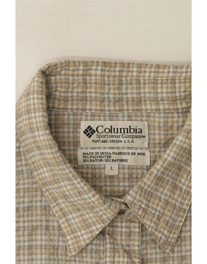 COLUMBIA Kortærmet skjorte til kvinder UK 16 Stor beige ternet polyester