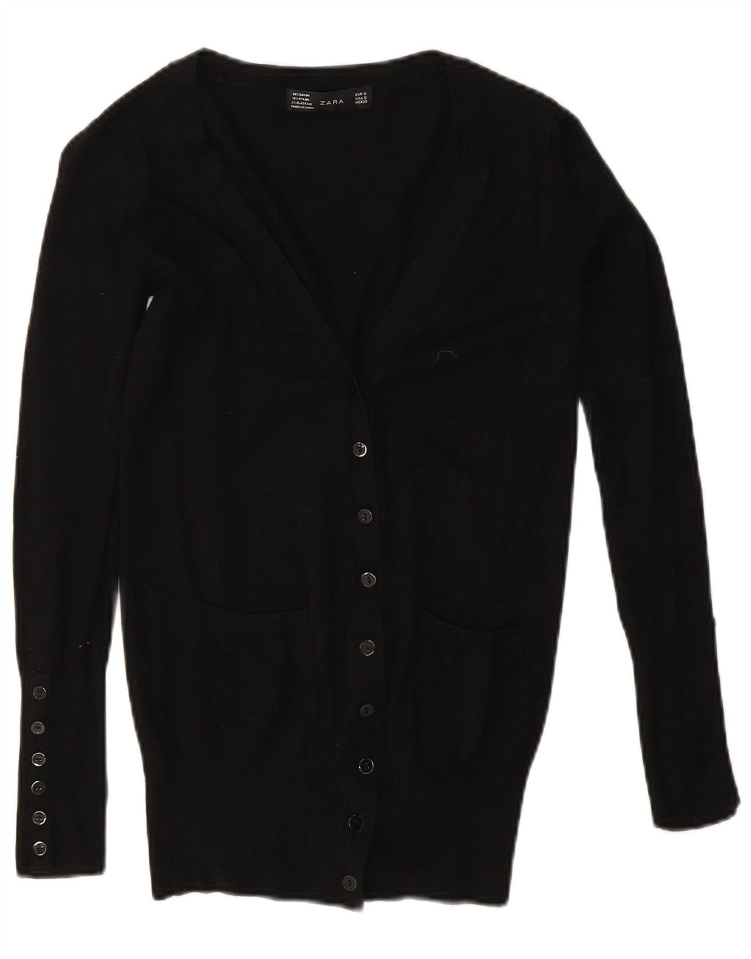 Zara Dame Cardigan Sweater UK 10 Small Black Rayon