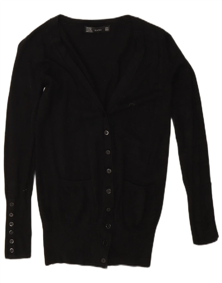 Zara Dame Cardigan Sweater UK 10 Small Black Rayon