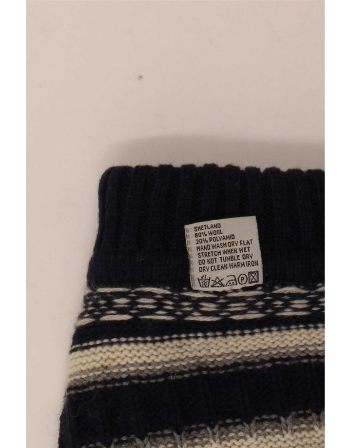 Vintage Herre rullehals sweater mellem marineblå stribet uld