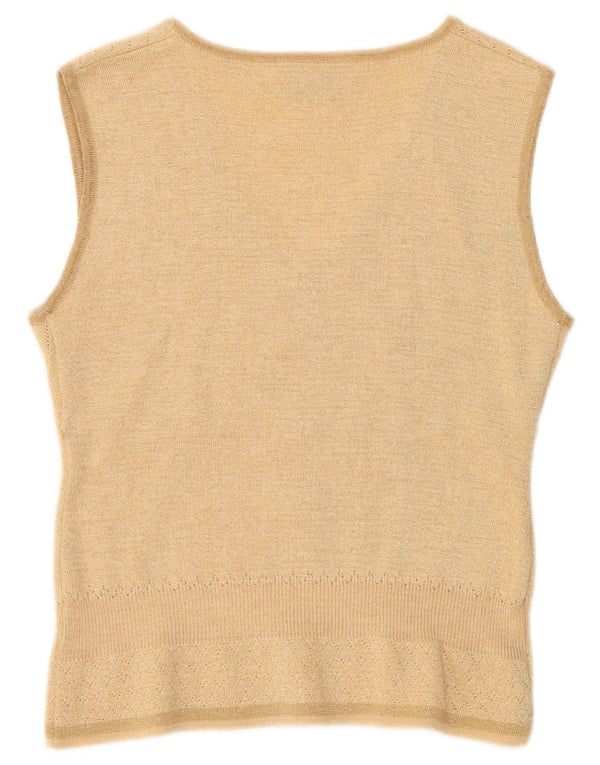 Vintage Dame Vest Tank Top IT 40/42 Lille Beige Uld
