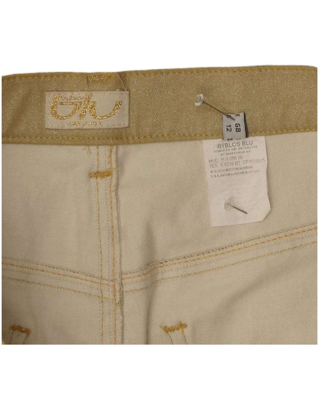 Byblos Dame Denim Nederdel UK 12 Medium W30 Guld Bomuld