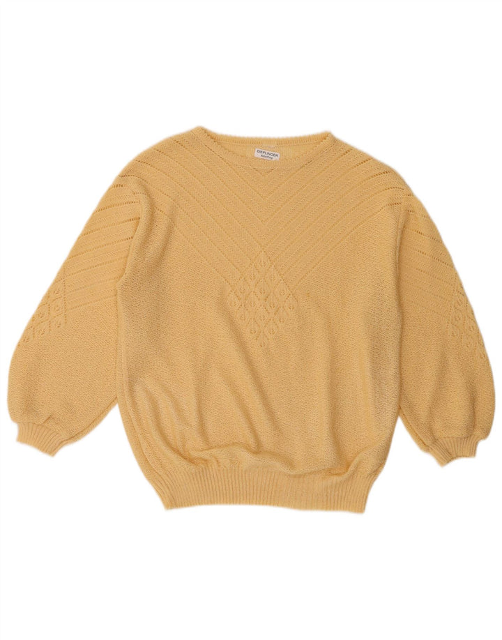 Vintage Dame Boat Neck Jumper Sweater UK 12 Medium Yellow