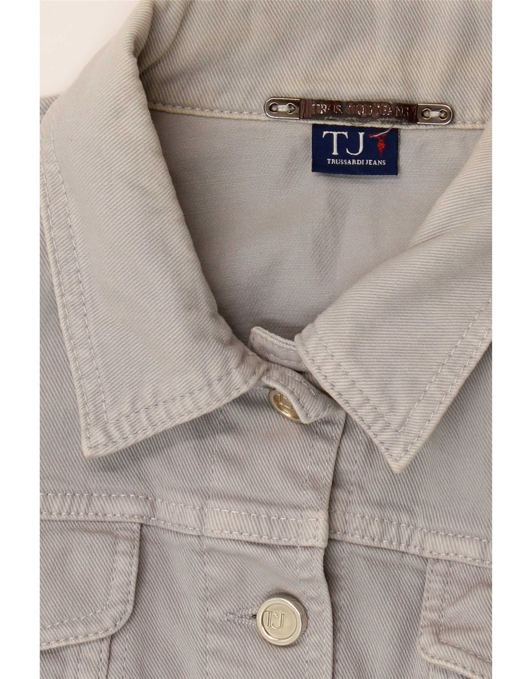 Trussardi Jeans Dame Crop Denim Jacket UK 12 Medium Grey