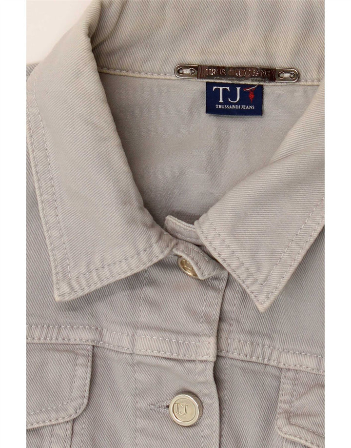 Trussardi Jeans Dame Crop Denim Jacket UK 12 Medium Grey