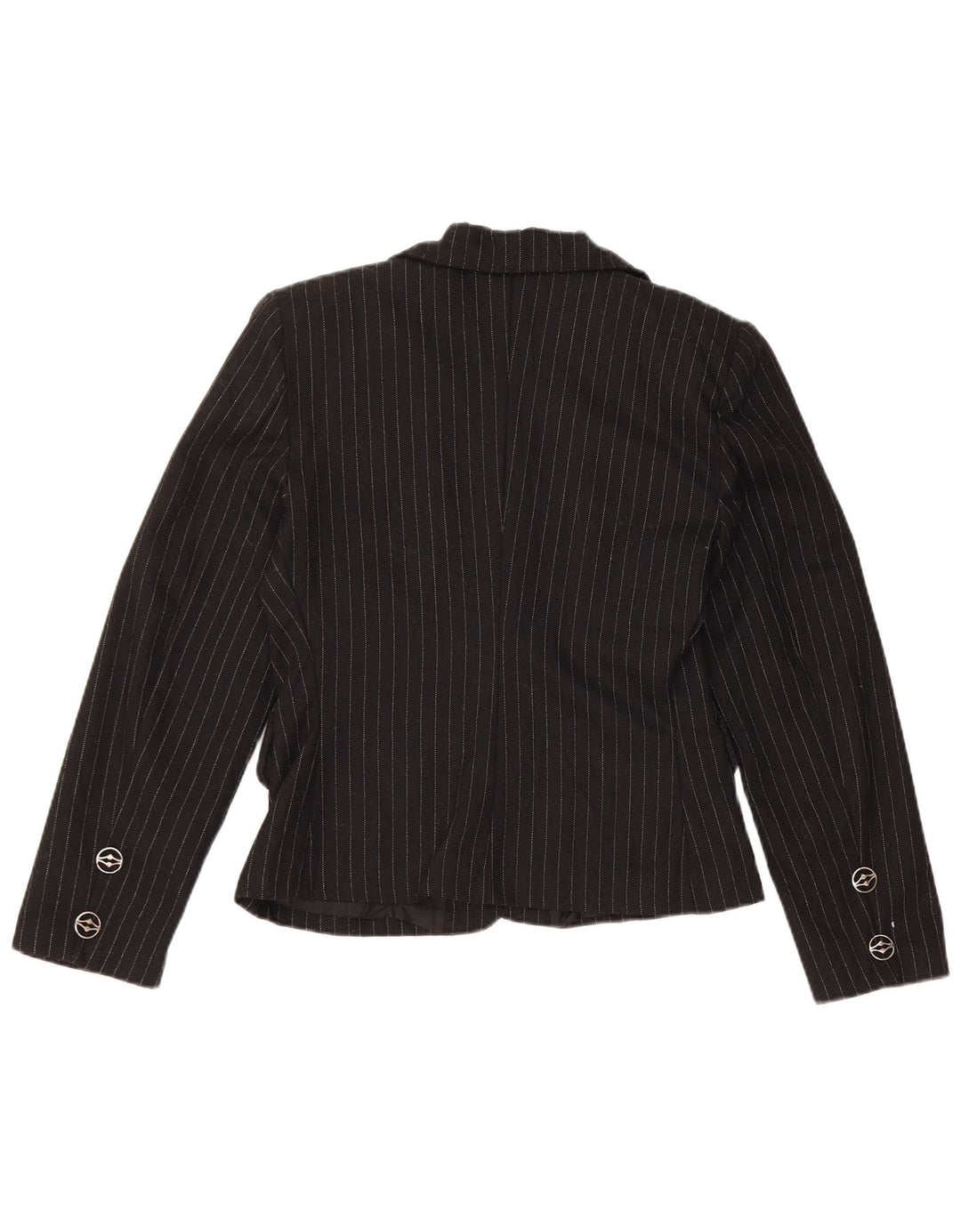 Vintage dame 3-knaps blazerjakke UK 10 Small Black Pinstripe Viscose