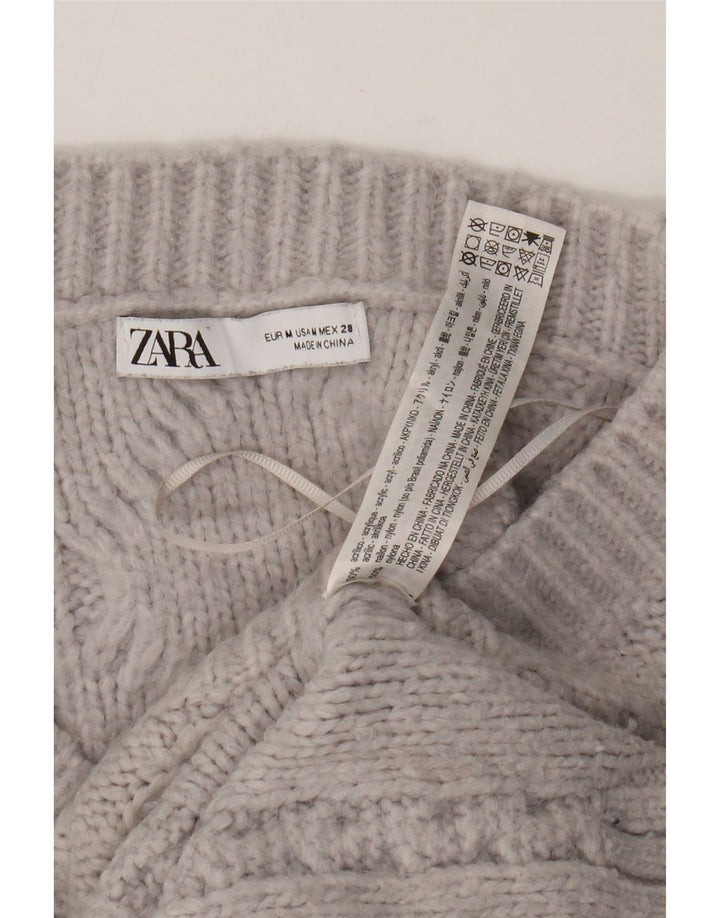 Zara Womens Crop Oversized V-hals sweater UK 14 Medium Grå Akryl