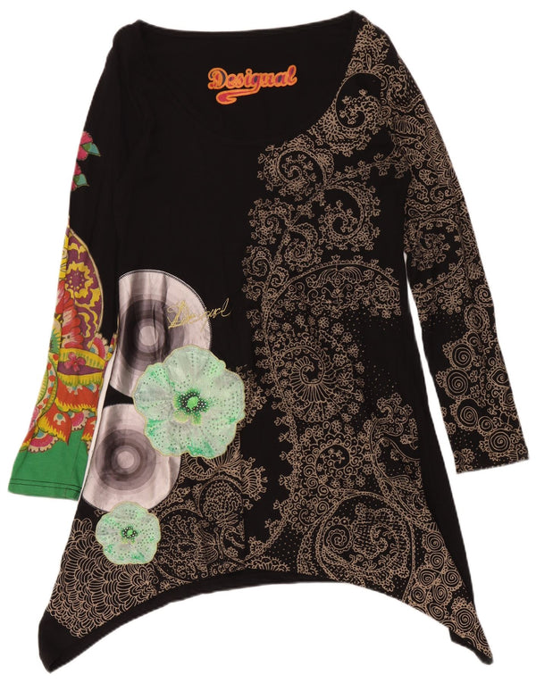 Desigual Dame Grafisk Asymmetrisk Tunika Kjole UK 14 Stor Sort Paisley