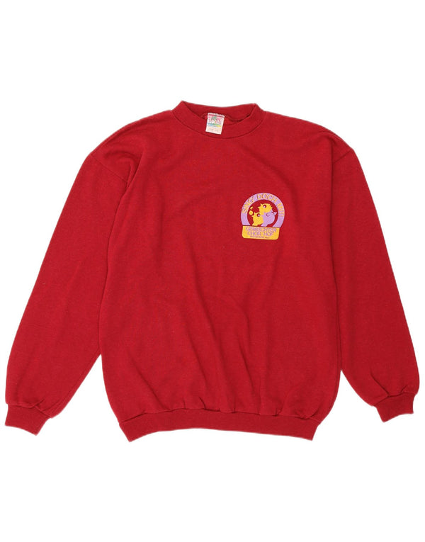 VINTAGE grafisk sweatshirt til kvinder UK 14 Medium Bourgogne bomuld