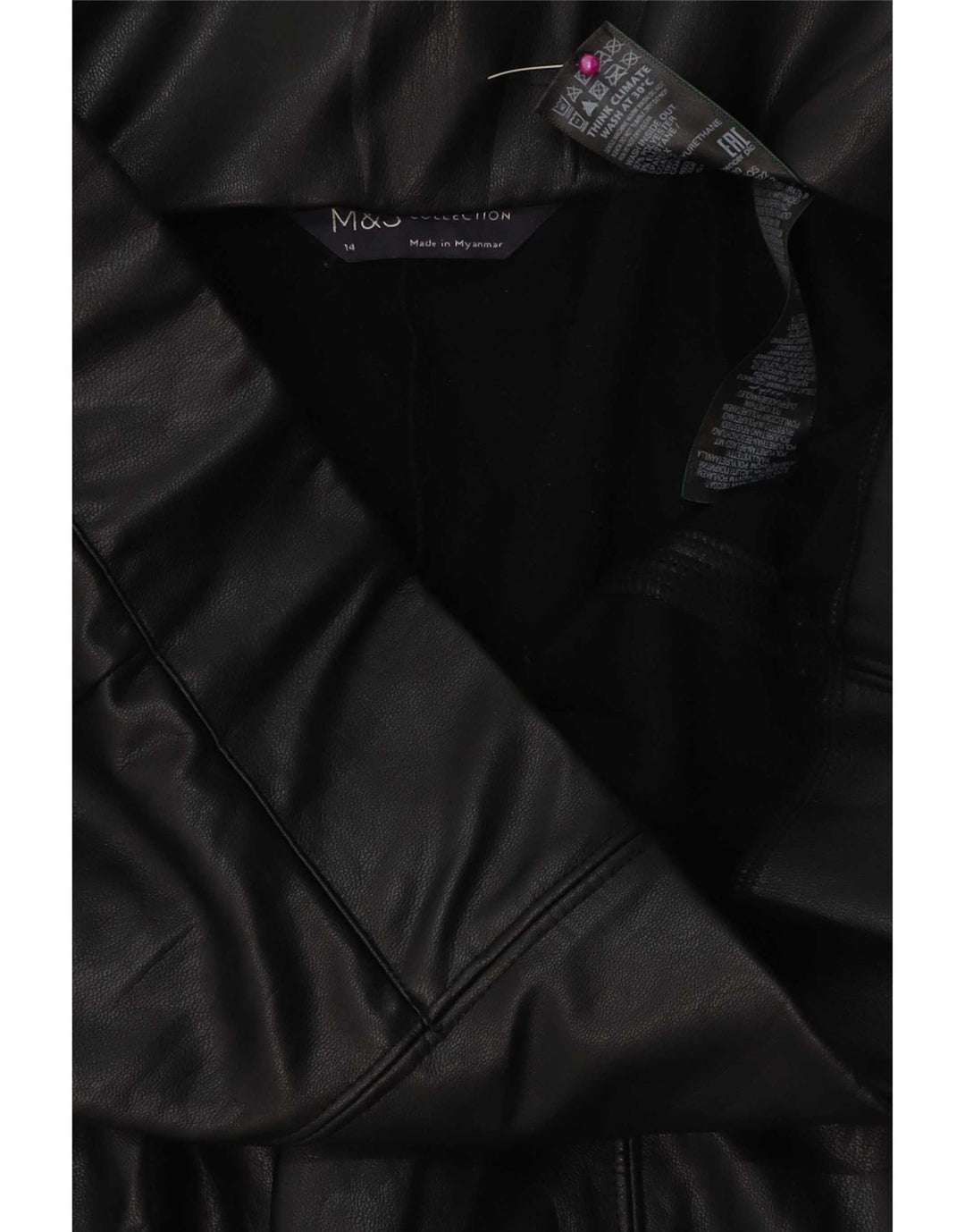 Marks & Spencer Dame imiteret læder Leggings UK 14 Stor sort polyethylen