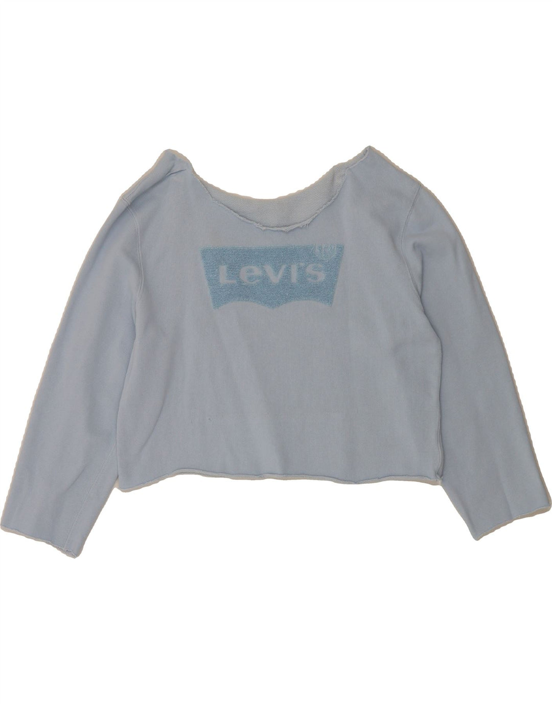 LEVI'S Womens Crop Graphic Sweatshirt Jumper UK 10 Small Blue Vintage Levi's and Second-Hand Levi's from Messina Hembry 