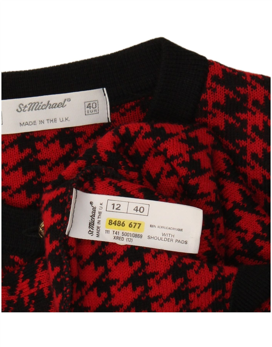 ST MICHAEL Womens Cardigan Sweater UK 12 Medium  Red Houndstooth Acrylic