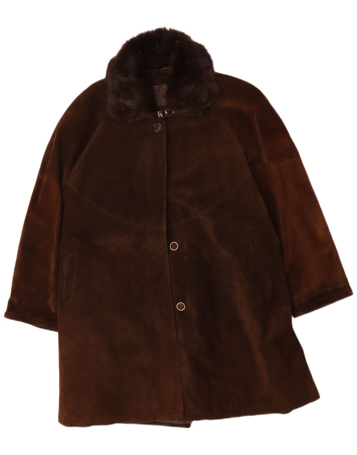 Vintage dame ruskind oversize overfrakke IT 44 medium brunt læder