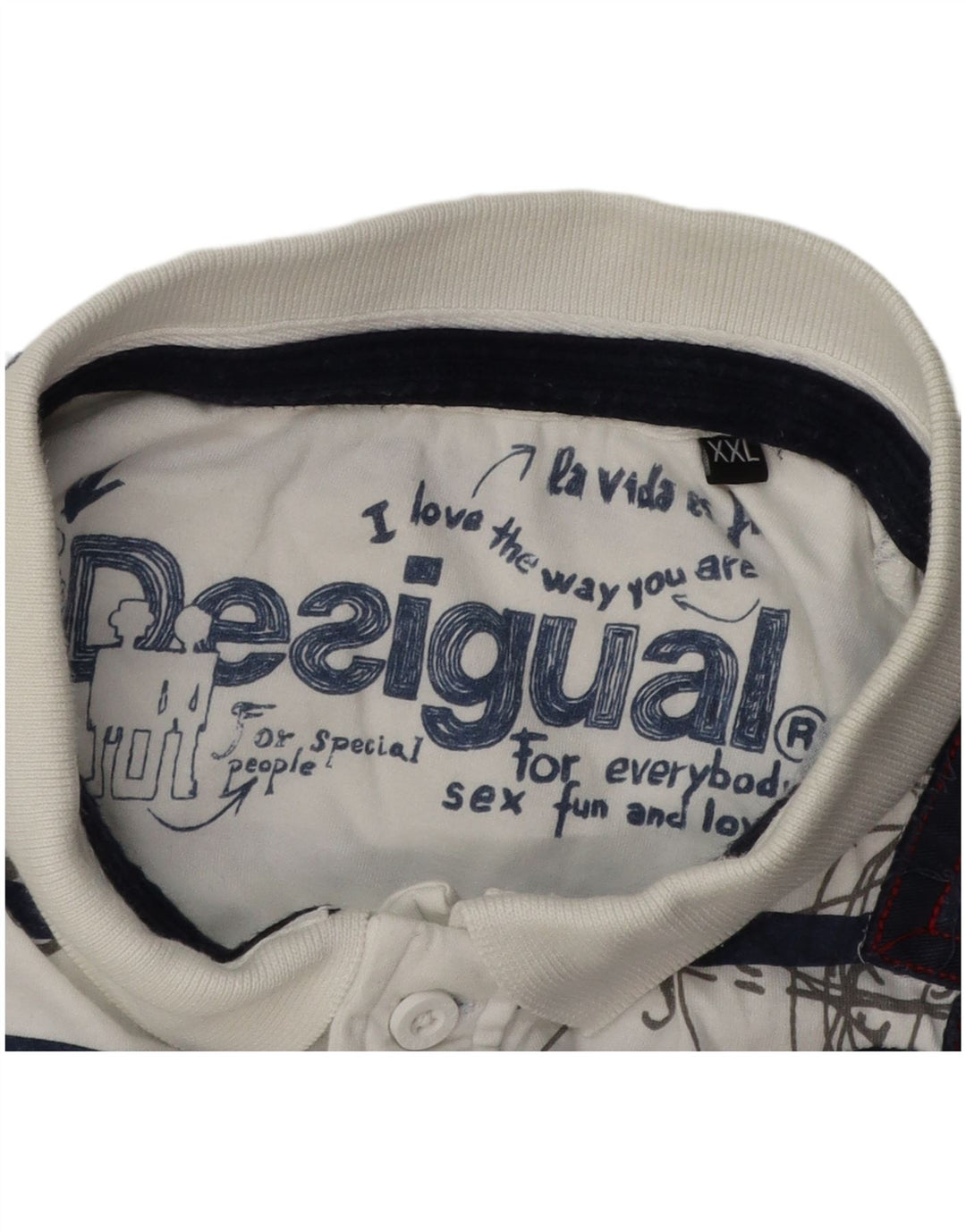 DESIGUAL Grafisk Polo Shirt til mænd 2XL Hvidstribet