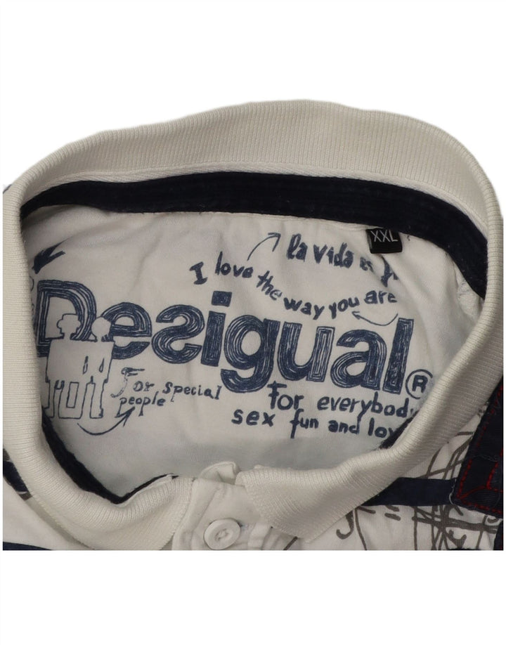 DESIGUAL Grafisk Polo Shirt til mænd 2XL Hvidstribet