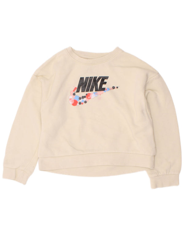 Nike Girls Graphic Sweatshirt Jumper 5-6 år Medium Beige Bomuld