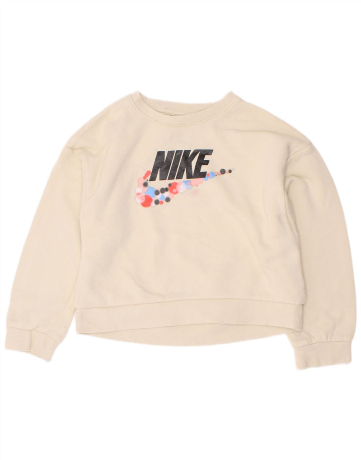 Nike Girls Graphic Sweatshirt Jumper 5-6 år Medium Beige Bomuld