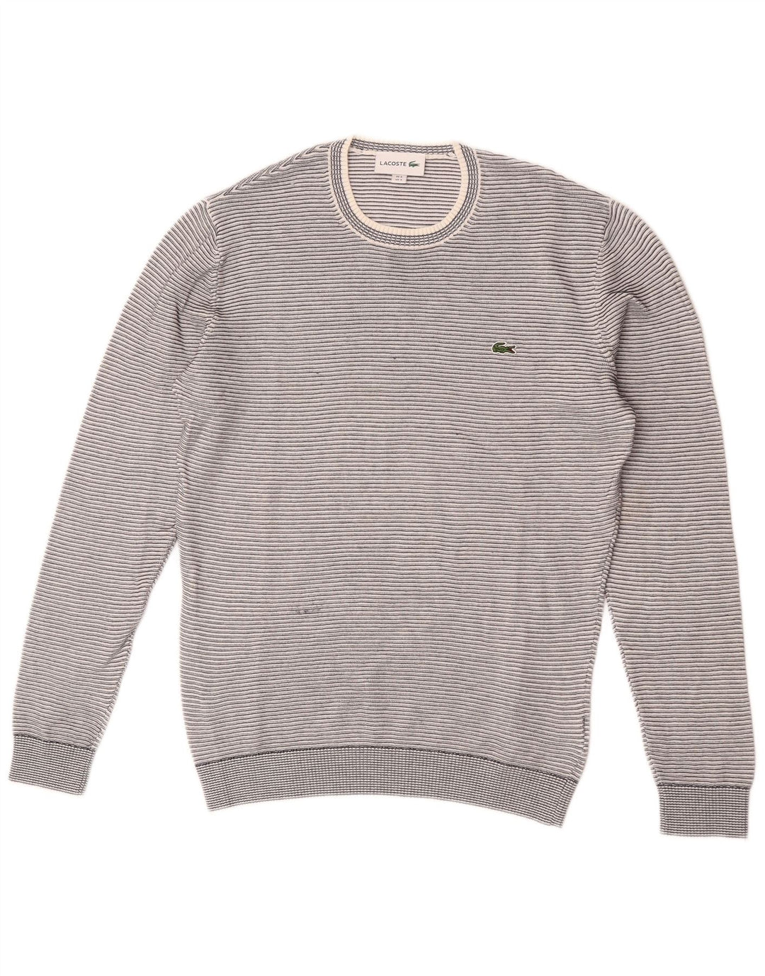 Lacoste Herre Crew Neck Jumper Sweater størrelse 3 Lille grå stribet bomuld