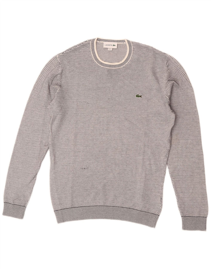 Lacoste Herre Crew Neck Jumper Sweater størrelse 3 Lille grå stribet bomuld