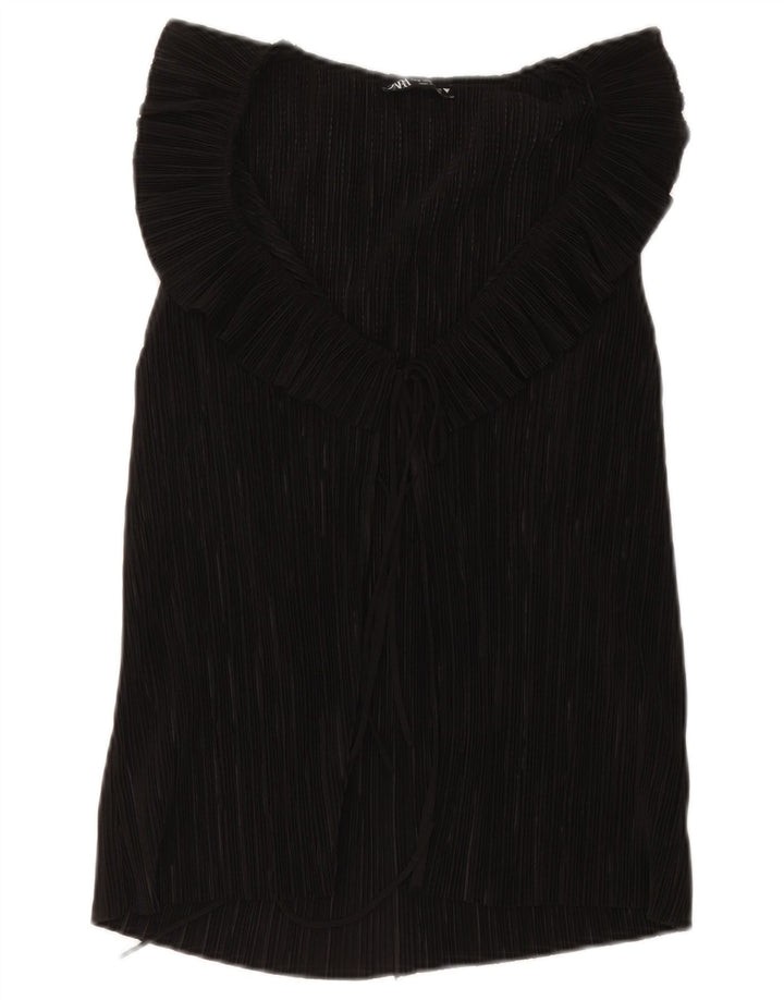 Zara Dame ærmeløs bluse Top UK 12 Medium Sort Polyester