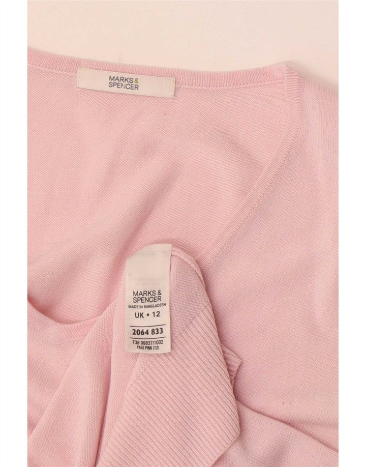 Marks & Spencer Dame V-hals sweater UK 12 Medium Pink Akryl