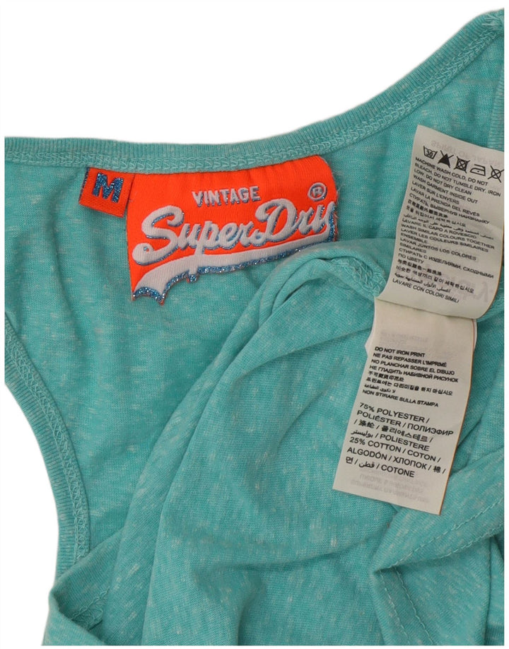 Superdry Grafisk Vest-top til kvinder, UK 14 Medium Turkis Flecked Polyester