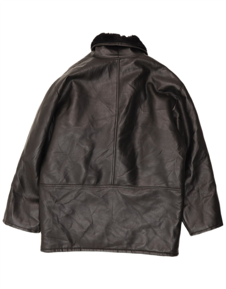 Vintage Herre Double Breasted Shearling Jacket UK 40 Large Black Shearling