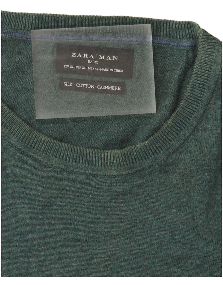 Zara Herre sweater med rund hals XL Grøn Silke