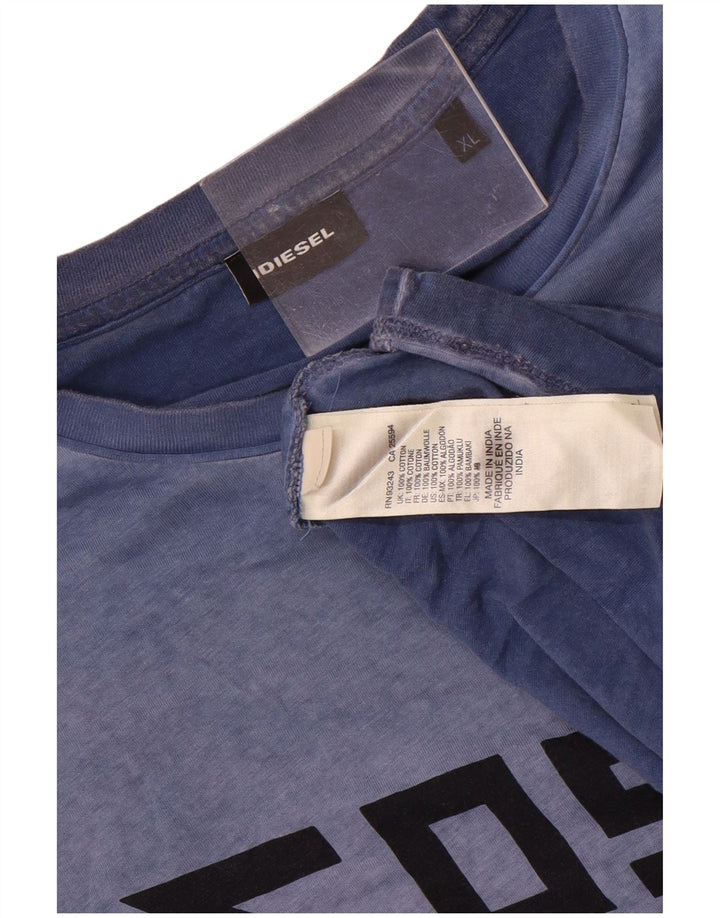 Diesel Herre Grafisk T-Shirt Top XL Blå Bomuld