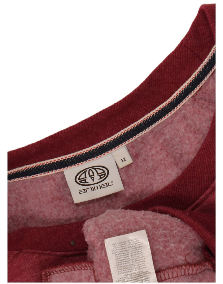 ANIMAL Dame Grafisk Sweatshirt Jumper UK 12 Medium Burgundy Polyester