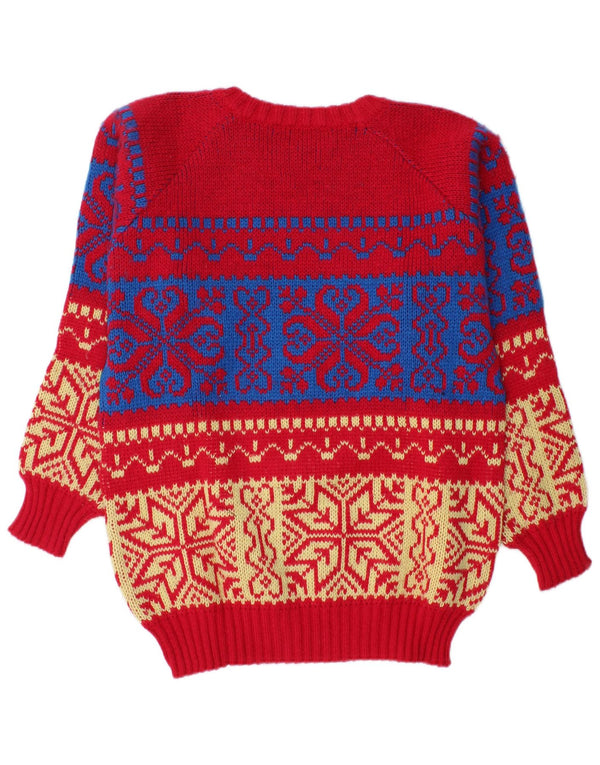 Vintage Herre Boat Neck Jumper Sweater Medium Red Fair Isle