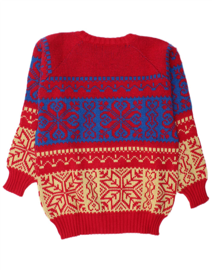 Vintage Herre Boat Neck Jumper Sweater Medium Red Fair Isle