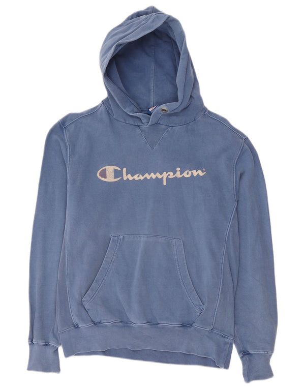Champion Mens Graphic Hoodie Jumper Large Blue Cotton