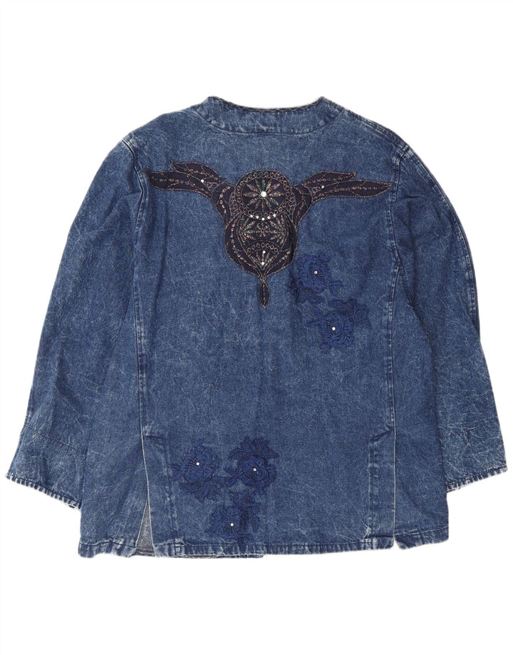 Vintage Dame Grafisk Loose Fit denimjakke IT 42 Medium Blue Bomuld