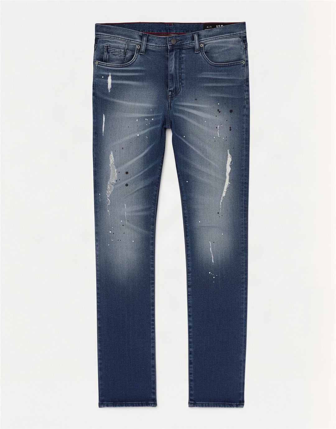Armani Exchange Herre Distressed Slim Jeans W34 L32 Blå plettet bomuld