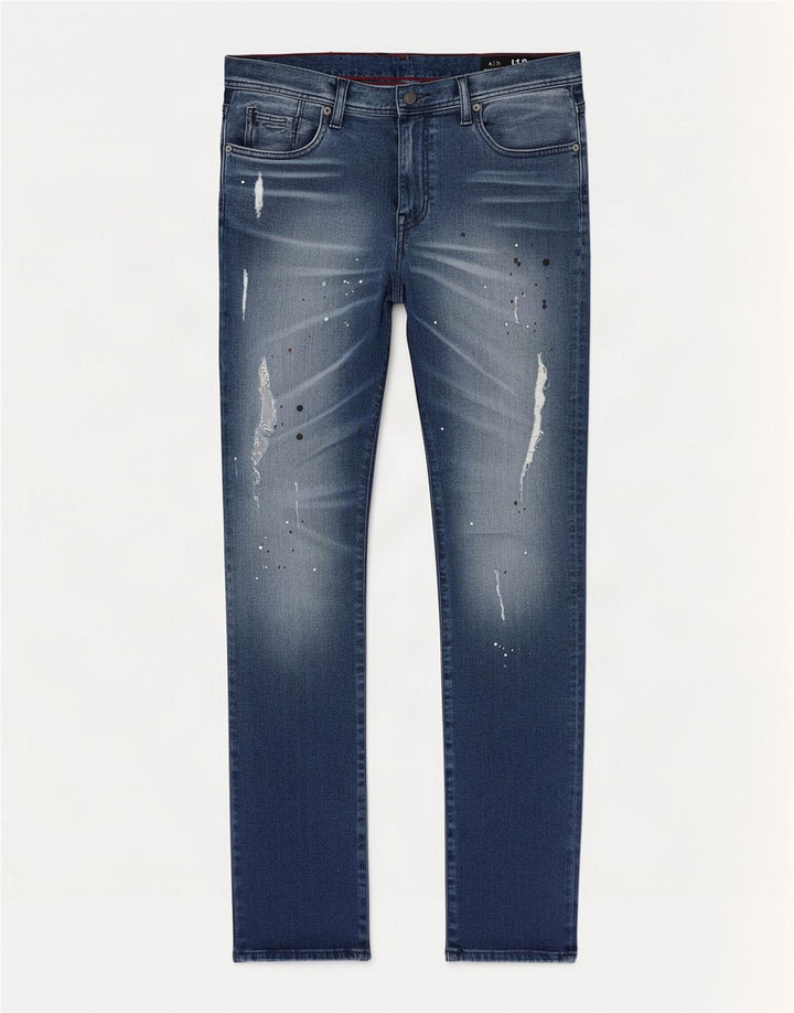 Armani Exchange Herre Distressed Slim Jeans W34 L32 Blå plettet bomuld