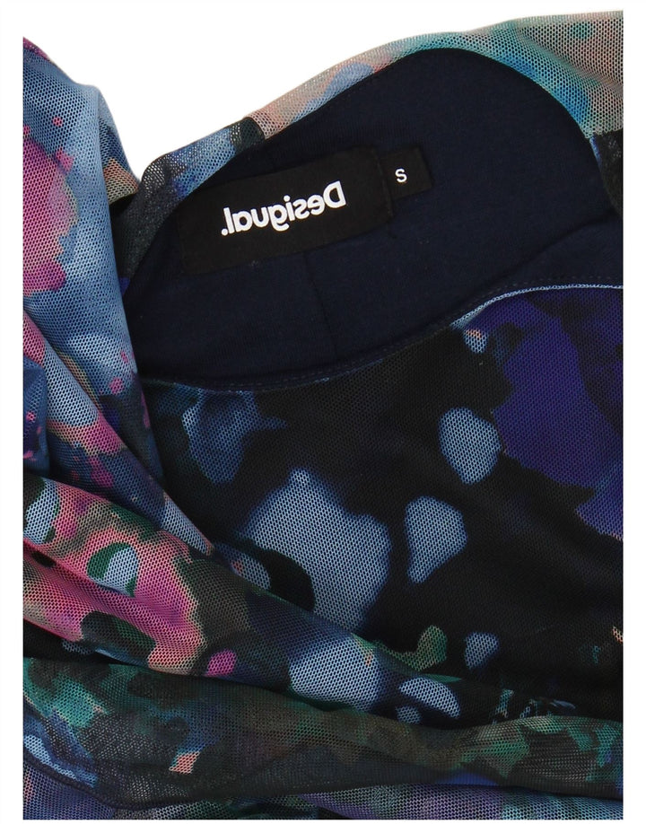 DESIGUAL Kvinder Abstrakt Mønster Langærmet A-Line Kjole UK 10 Lille Blå