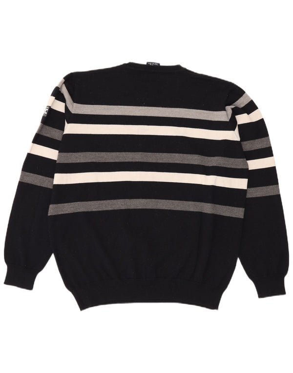 Navigare Herre rund hals sweater 2XL marineblå stribet ny uld