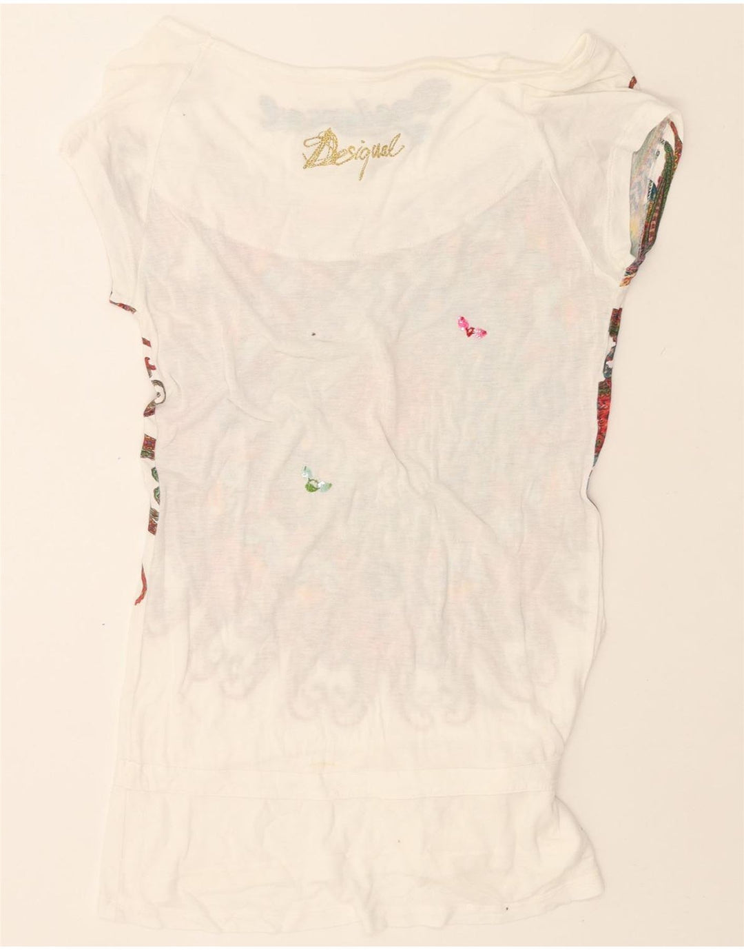 DESIGUAL Womens Graphic Blouse Top UK 12 Medium White Paisley Vintage Desigual and Second-Hand Desigual from Messina Hembry 