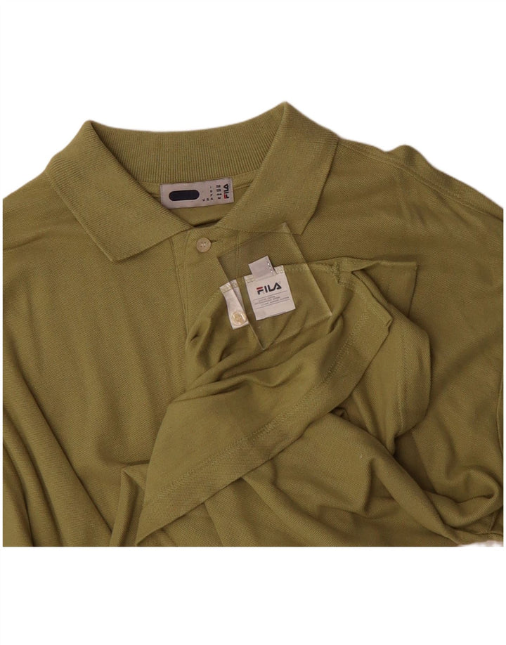 FILA Mens Long Sleeve Polo Shirt Medium Green Cotton